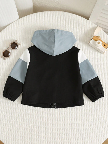 Baby Boy Cute Casual Colorblock Printed Hooded Jacket