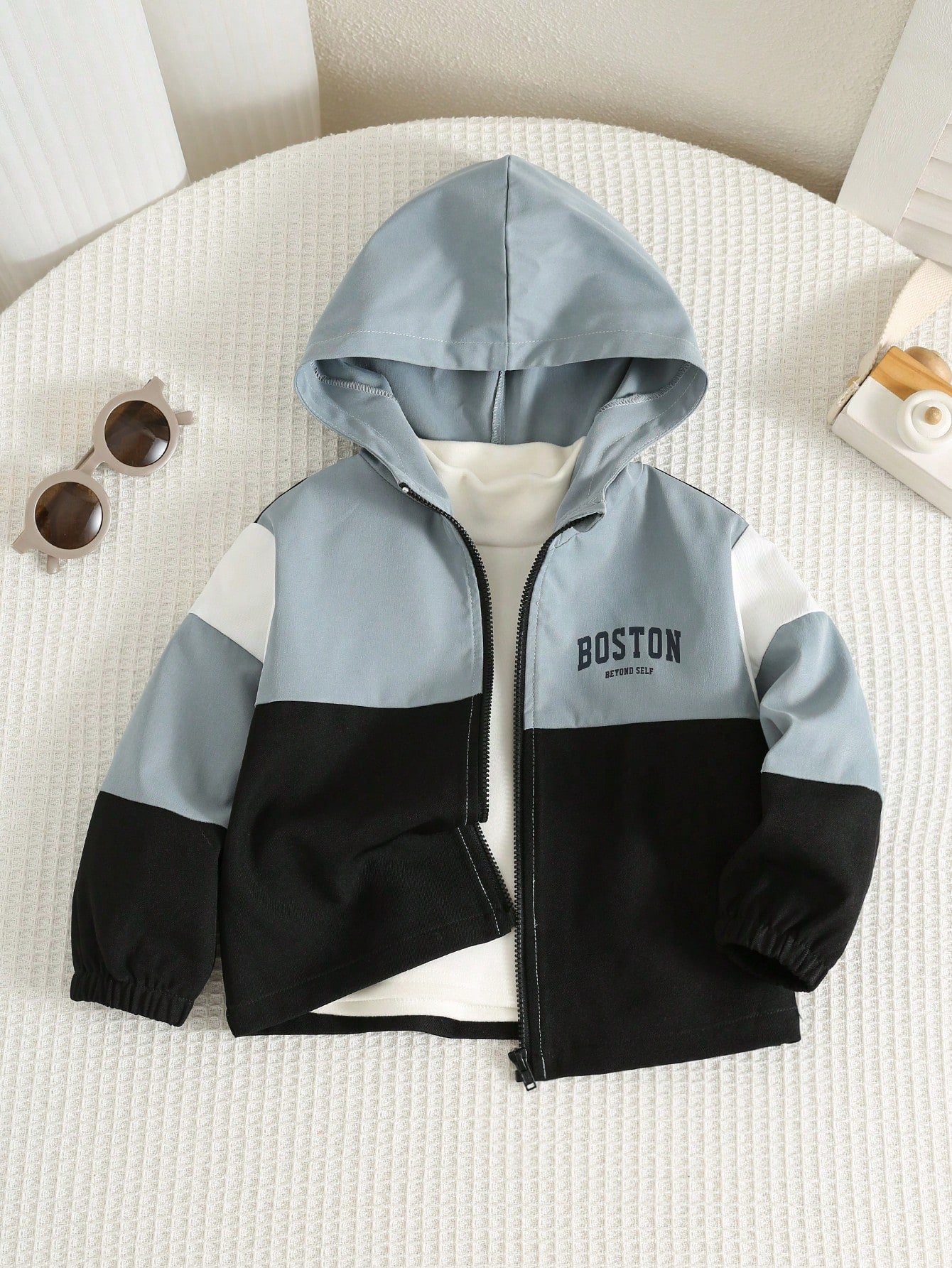 Baby Boy Cute Casual Colorblock Printed Hooded Jacket