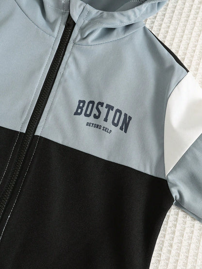Baby Boy Cute Casual Colorblock Printed Hooded Jacket