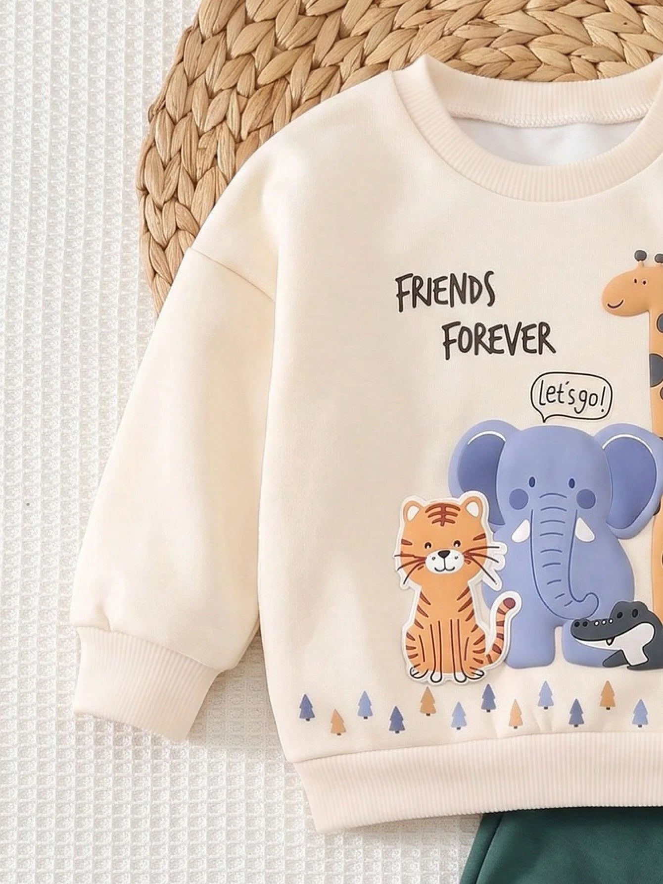 Baby Boy Round Neck Casual Comfortable Set, Classic Cool Giraffe And Elephant Animal Graphic Print, Suitable For Autumn/Winter