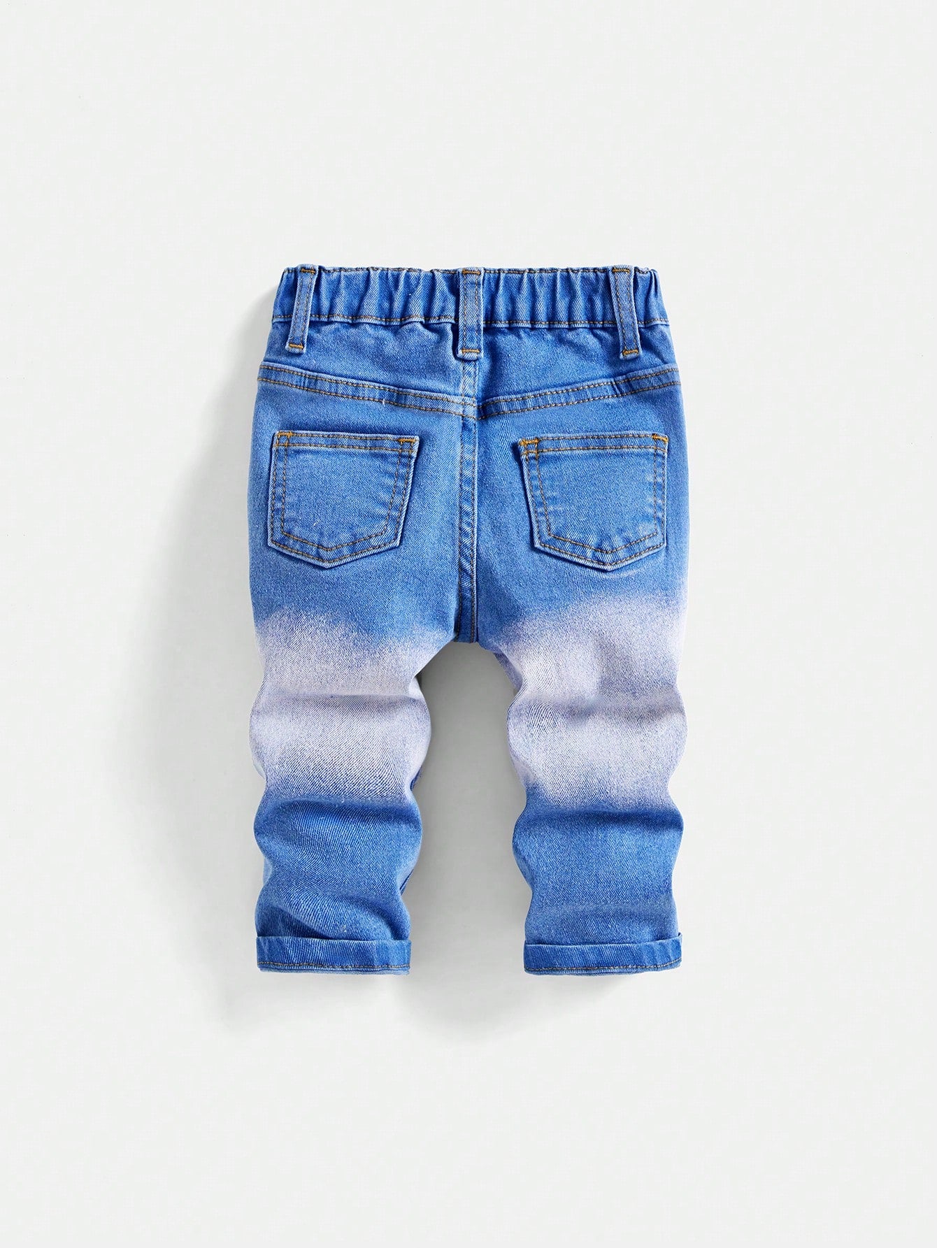 Baby Boy Spring Summer Fashionable Stonewashed Ripped Frayed High Stretch Slim Fit Blue Jeans, For Spring/Summer Streetwear Spring Break