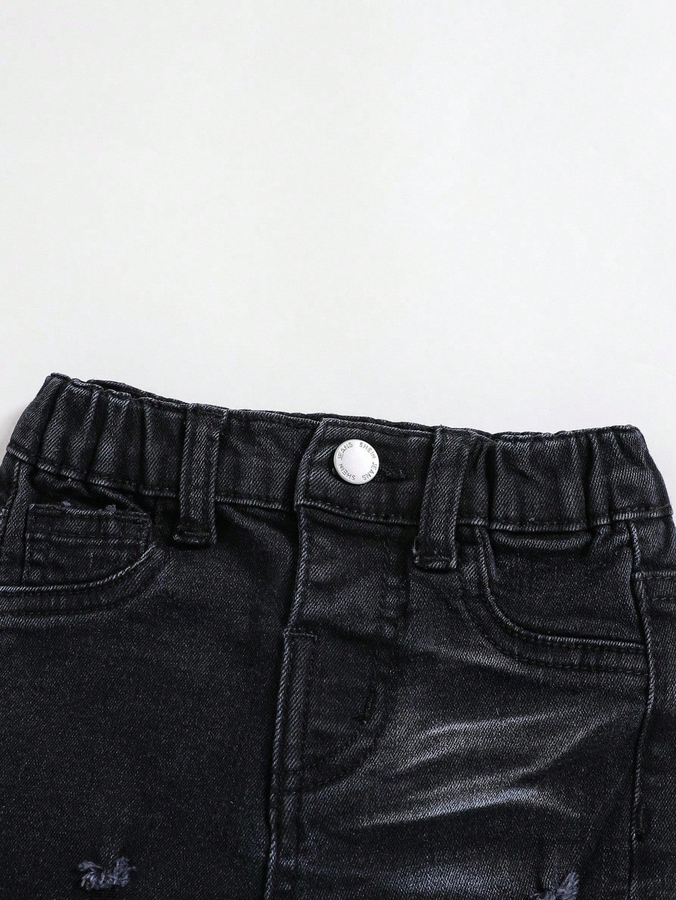 Baby Boy Spring Summer Fashionable Stonewashed Ripped Frayed High Stretch Slim Fit Blue Jeans, For Spring/Summer Streetwear Spring Break