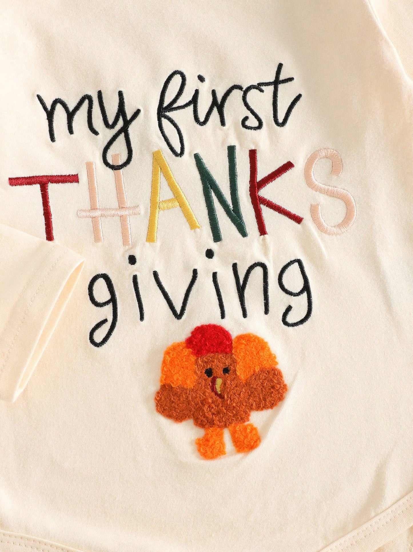 Baby Boy Thanksgiving Letter Embroidery Romper Pants Set With Hat- Long Sleeve Outfit For Party Fall Daily