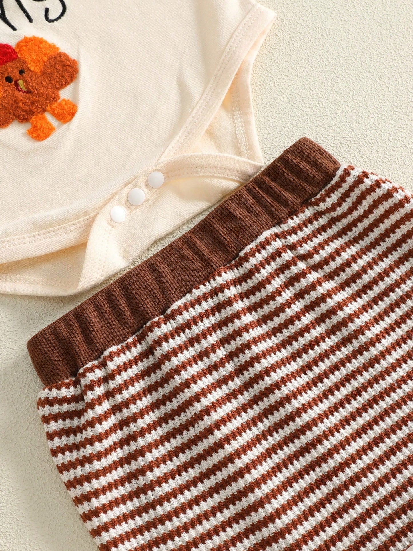 Baby Boy Thanksgiving Letter Embroidery Romper Pants Set With Hat- Long Sleeve Outfit For Party Fall Daily