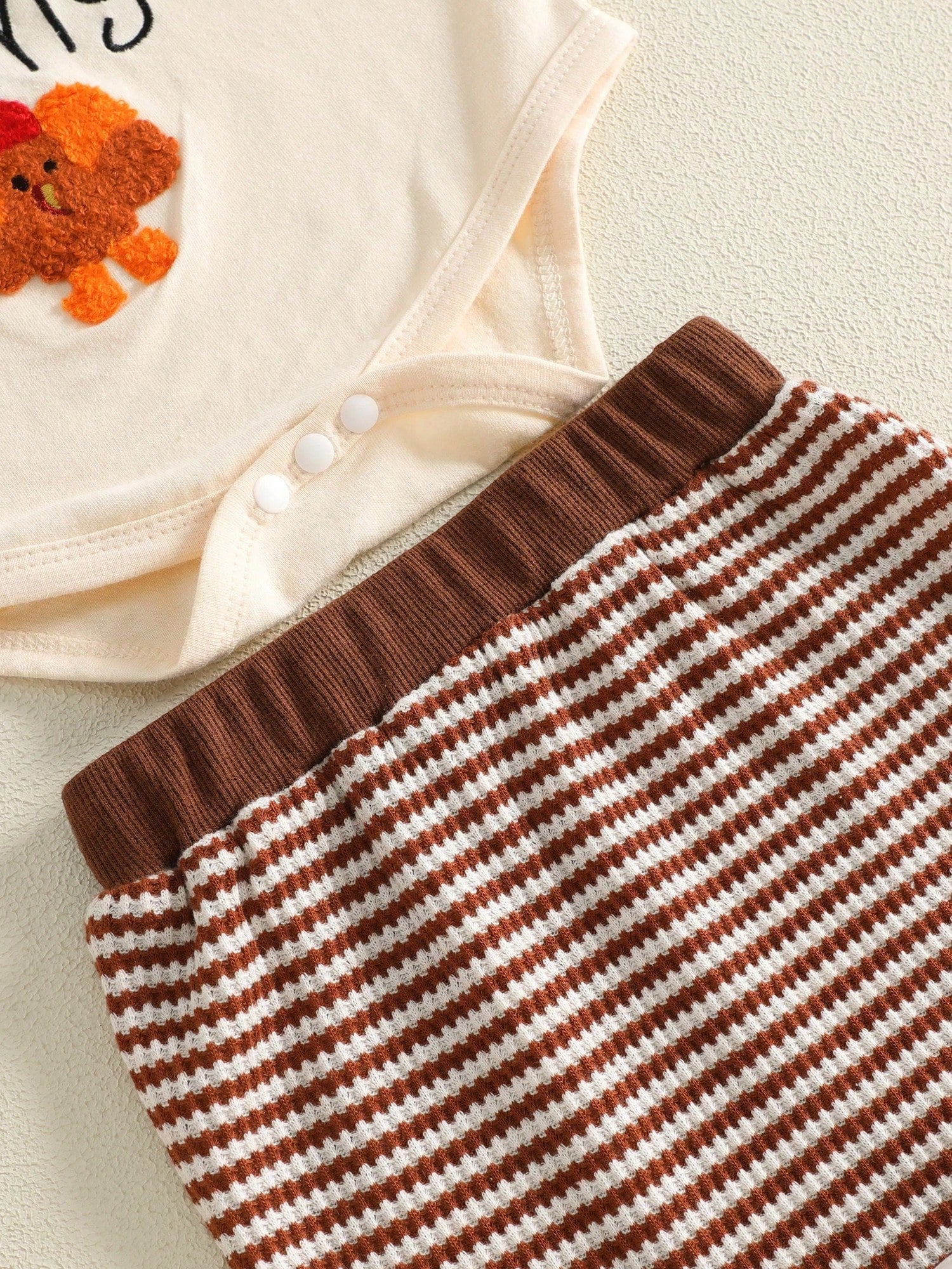 Baby Boy Thanksgiving Letter Embroidery Romper Pants Set With Hat- Long Sleeve Outfit For Party Fall Daily