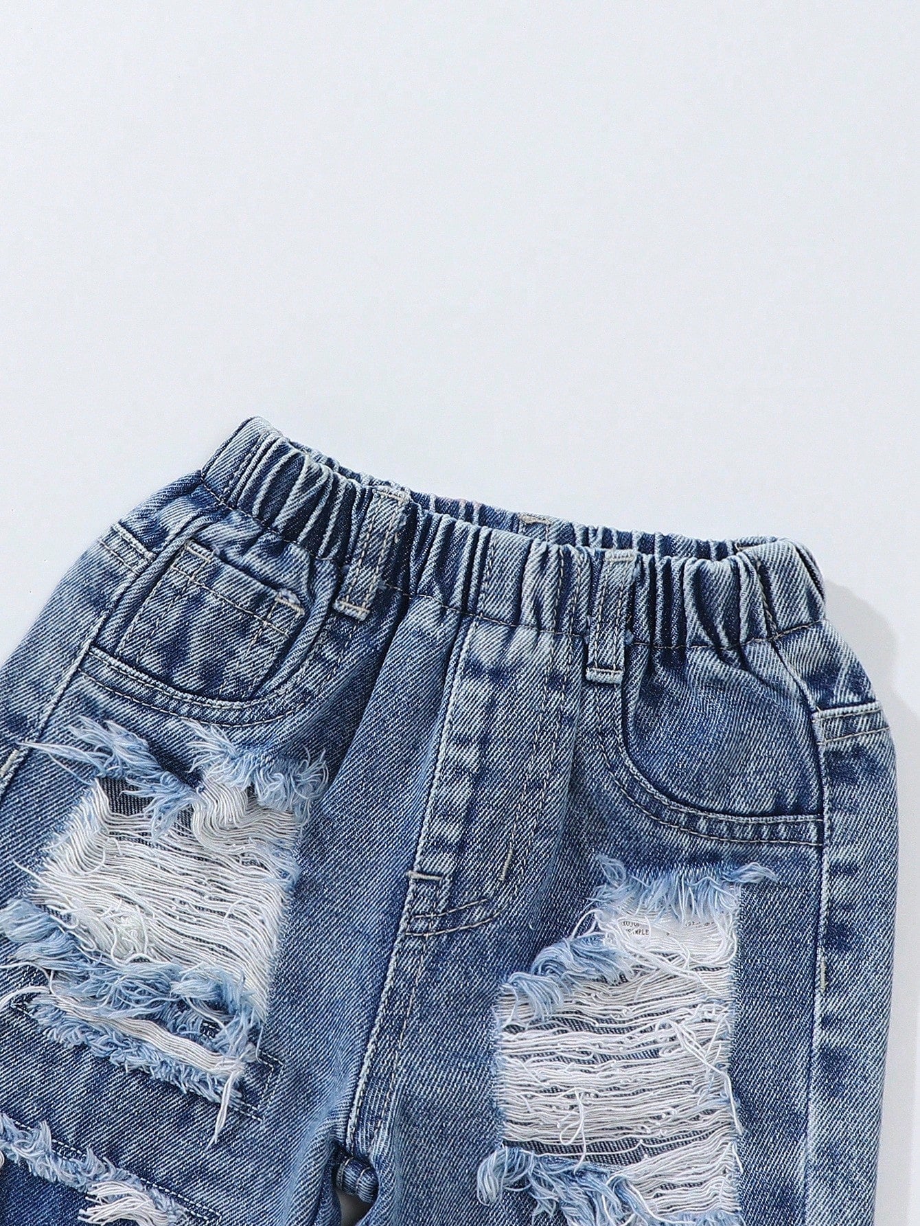 Baby Boys' Straight Leg Jeans,Blue,Summer,Street Life Casual Graphic Street Fashion,City Break,Distressed Ripped Holes Denim,Elastic Waistband