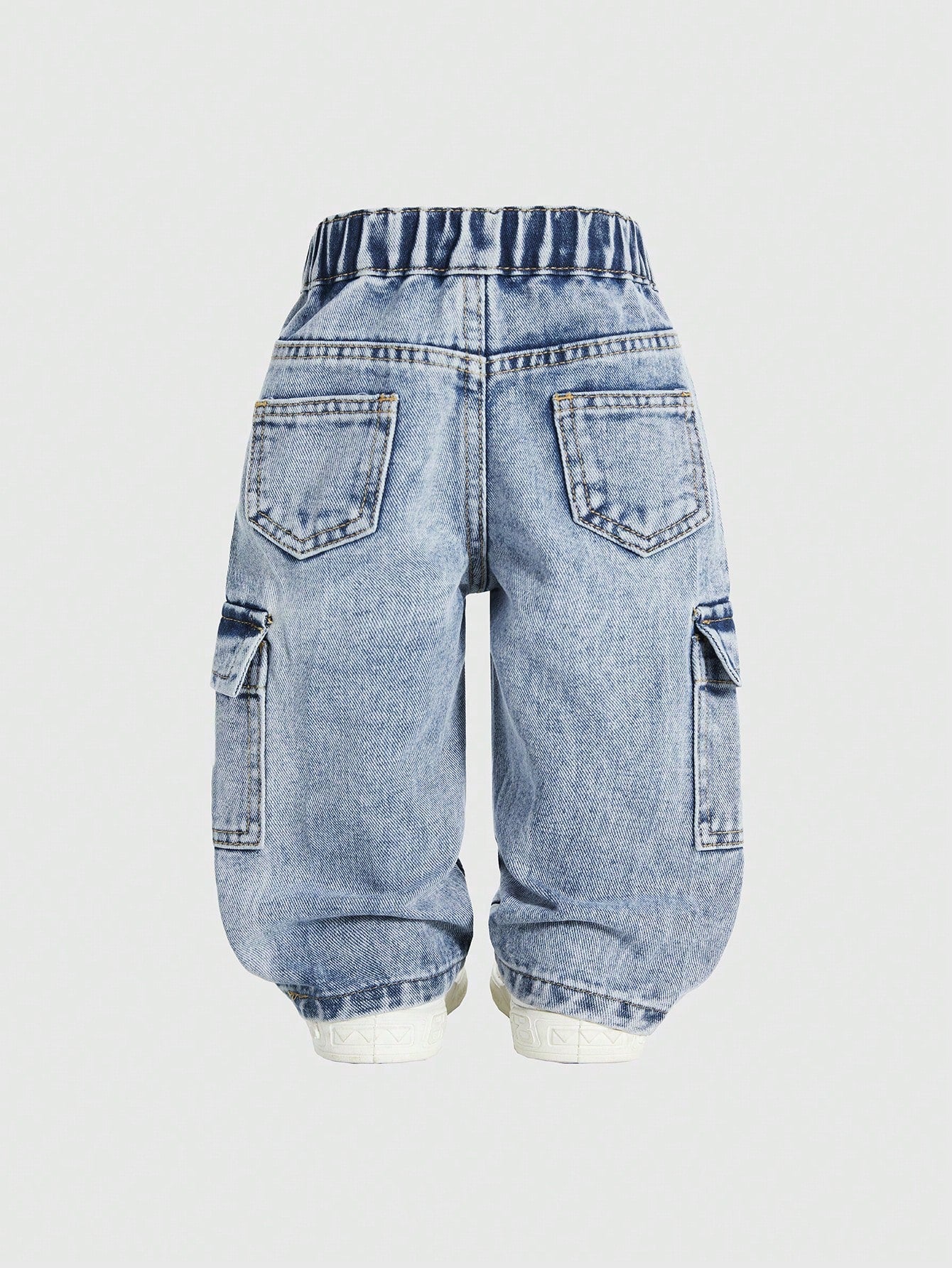 Baby Denim Cool Retro Denim Long Pants, All-Season Denim Long Pants, Decorated With Eye-Catching Basketball Retro Theme Embroidery, Side 3D Cargo Pockets Combining Practicality And Style, Loose
