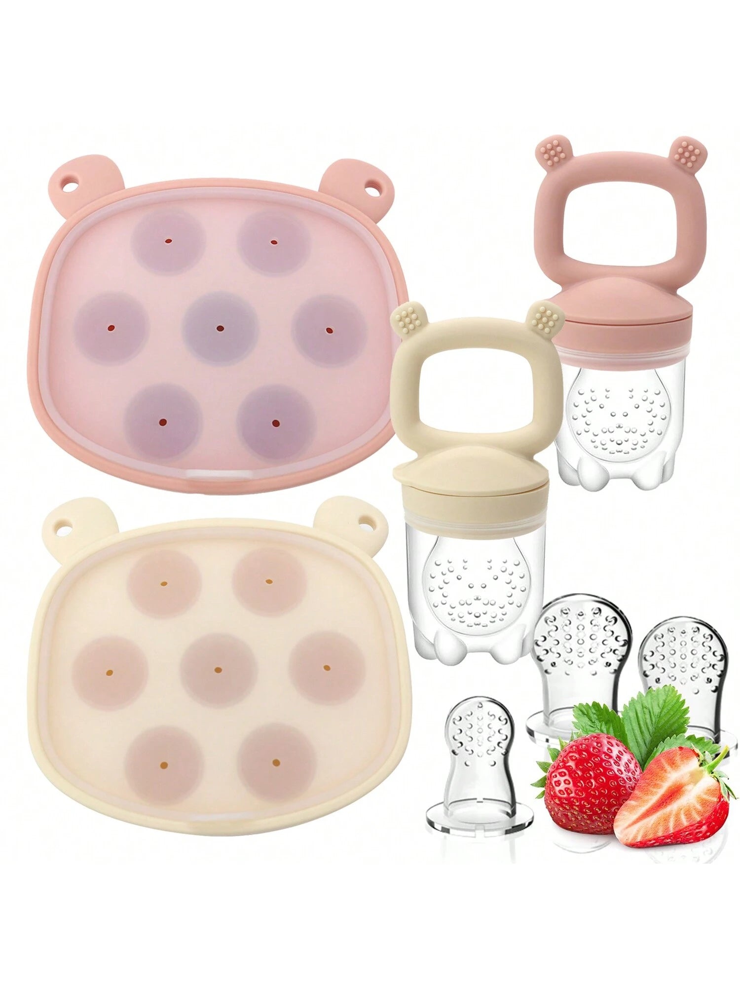 Baby Food Freezer Tray And Fruit Feeding Combo (2pcs), Breastmilk Popsicle Mold, Fruit Feeder And Baby Self Feeding Food Supplement Pacifier