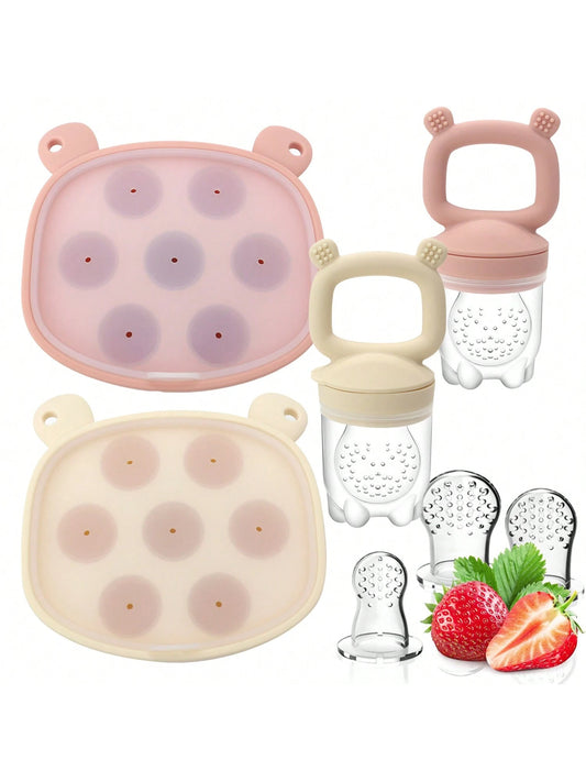 Baby Food Freezer Tray And Fruit Feeding Combo (2pcs), Breastmilk Popsicle Mold, Fruit Feeder And Baby Self Feeding Food Supplement Pacifier