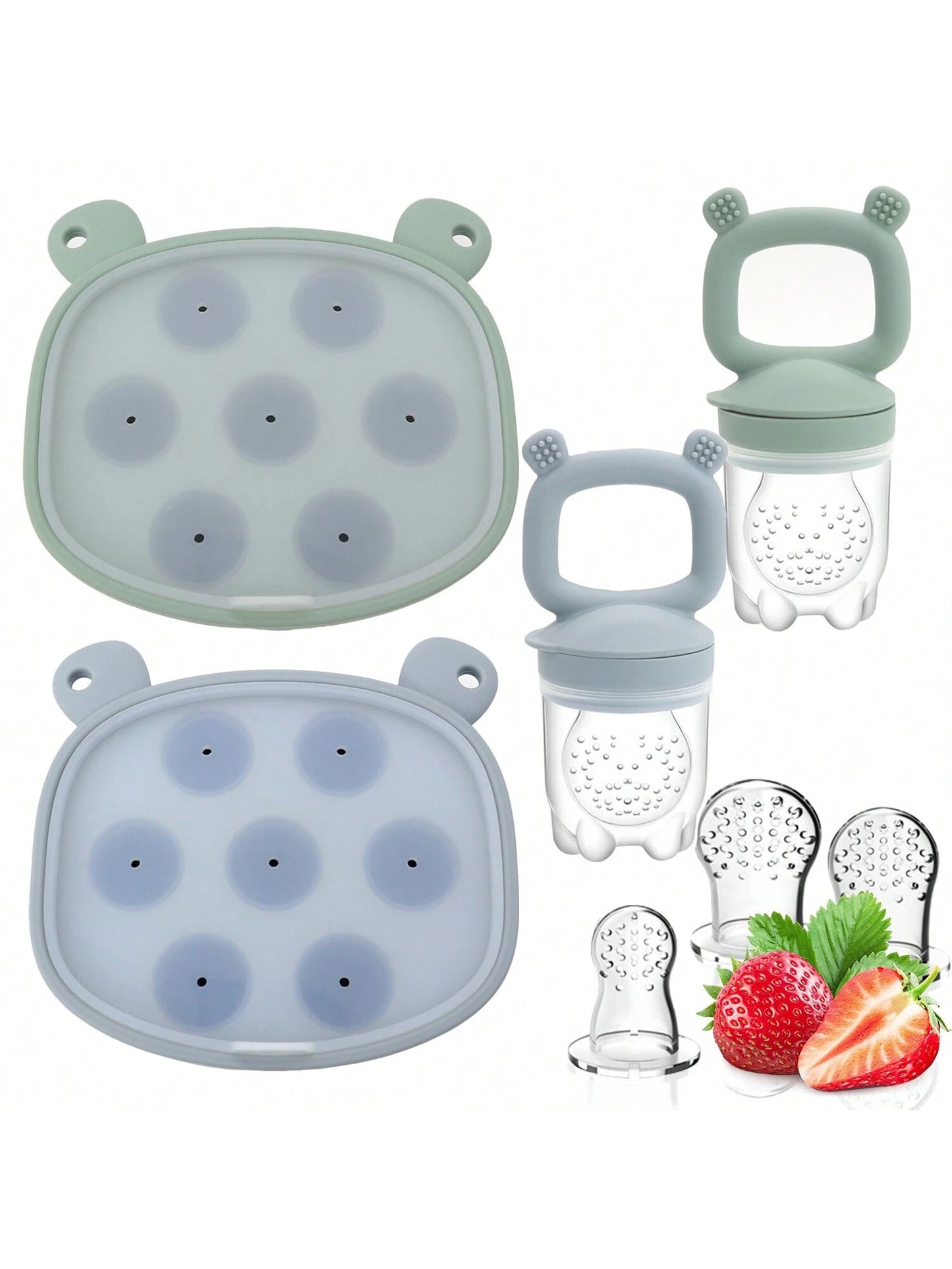 Baby Food Freezer Tray And Fruit Feeding Combo (2pcs), Breastmilk Popsicle Mold, Fruit Feeder And Baby Self Feeding Food Supplement Pacifier
