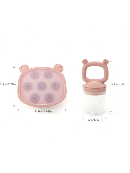 Baby Food Freezer Tray And Fruit Feeding Combo (2pcs), Breastmilk Popsicle Mold, Fruit Feeder And Baby Self Feeding Food Supplement Pacifier
