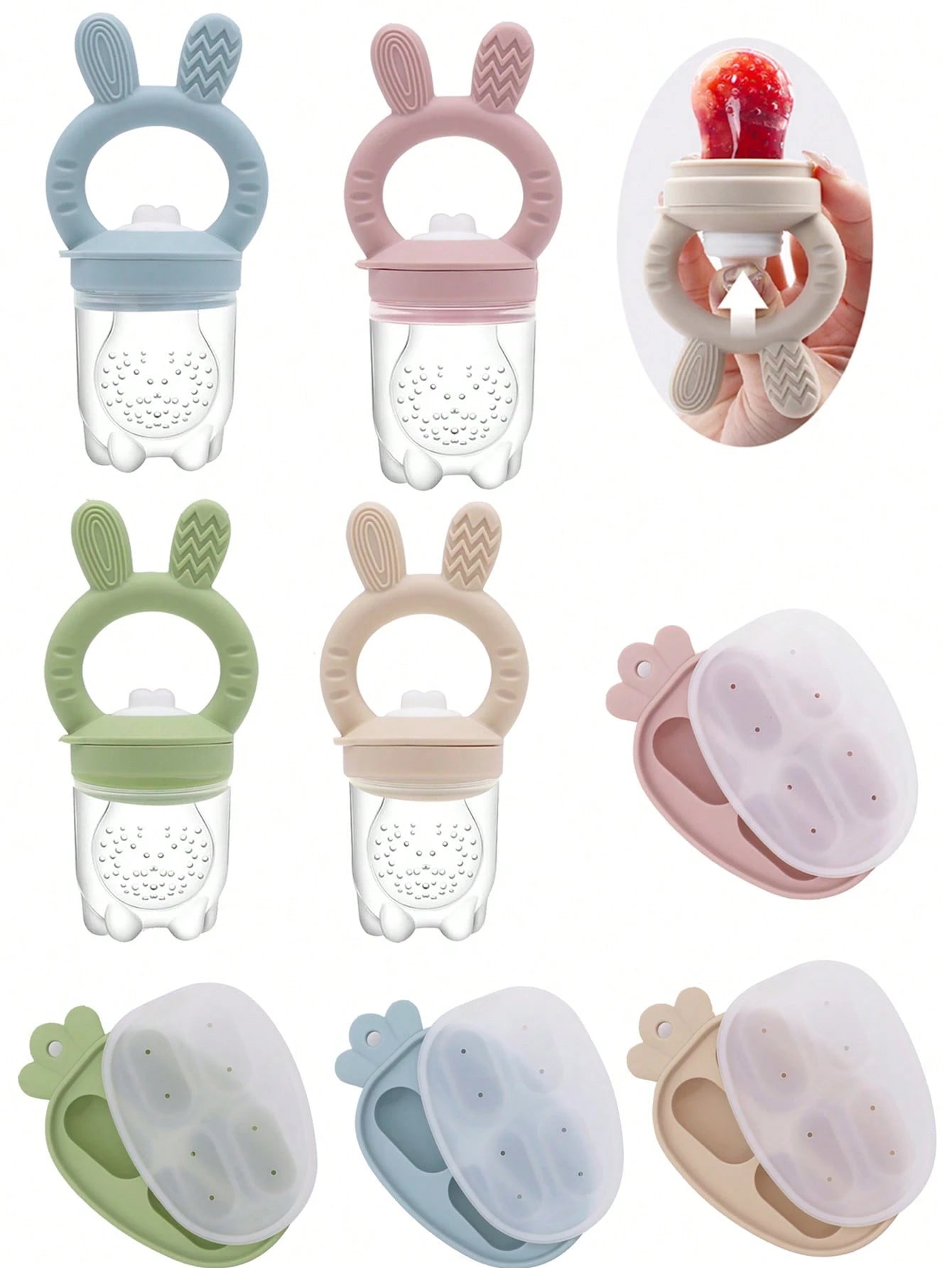 Baby Fruit & Vegetable + Ice Tray 2 Pieces Set, Rabbit Design + Carrot Ice Tray, Nipple With Pusher Design