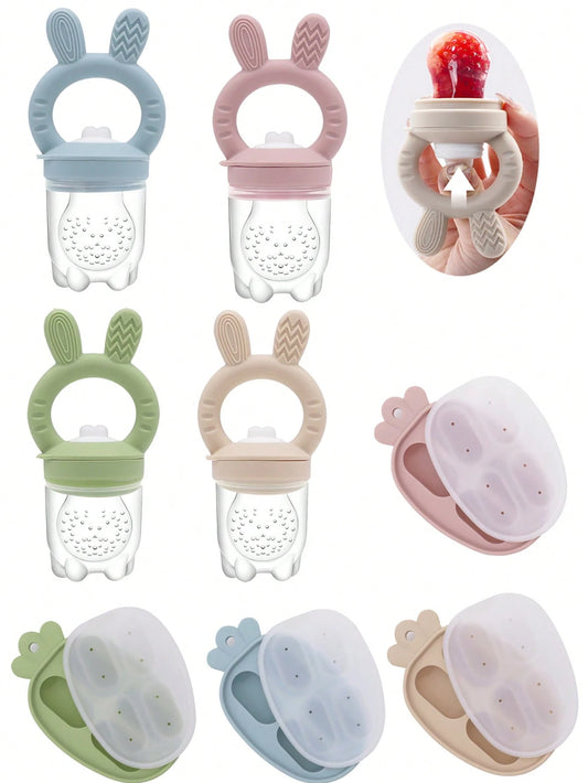 Baby Fruit & Vegetable + Ice Tray 2 Pieces Set, Rabbit Design + Carrot Ice Tray, Nipple With Pusher Design