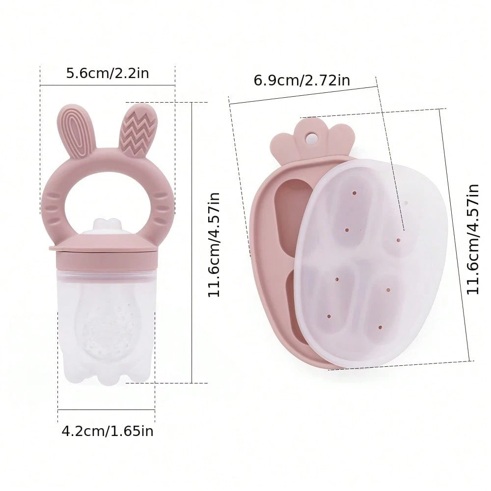 Baby Fruit & Vegetable + Ice Tray 2 Pieces Set, Rabbit Design + Carrot Ice Tray, Nipple With Pusher Design