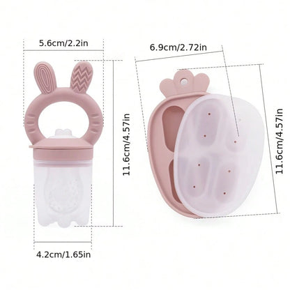 Baby Fruit & Vegetable + Ice Tray 2 Pieces Set, Rabbit Design + Carrot Ice Tray, Nipple With Pusher Design