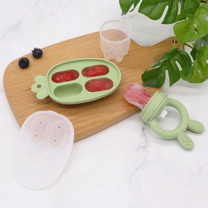 Baby Fruit & Vegetable + Ice Tray 2 Pieces Set, Rabbit Design + Carrot Ice Tray, Nipple With Pusher Design