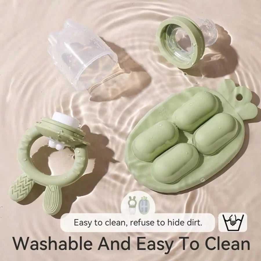 Baby Fruit & Vegetable + Ice Tray 2 Pieces Set, Rabbit Design + Carrot Ice Tray, Nipple With Pusher Design