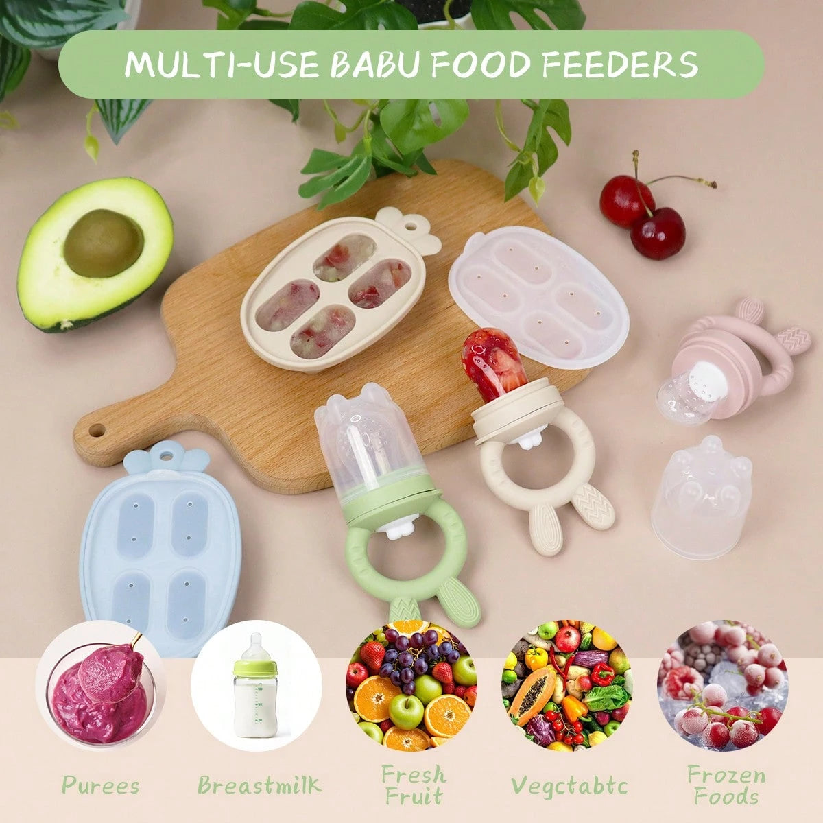 Baby Fruit & Vegetable + Ice Tray 2 Pieces Set, Rabbit Design + Carrot Ice Tray, Nipple With Pusher Design