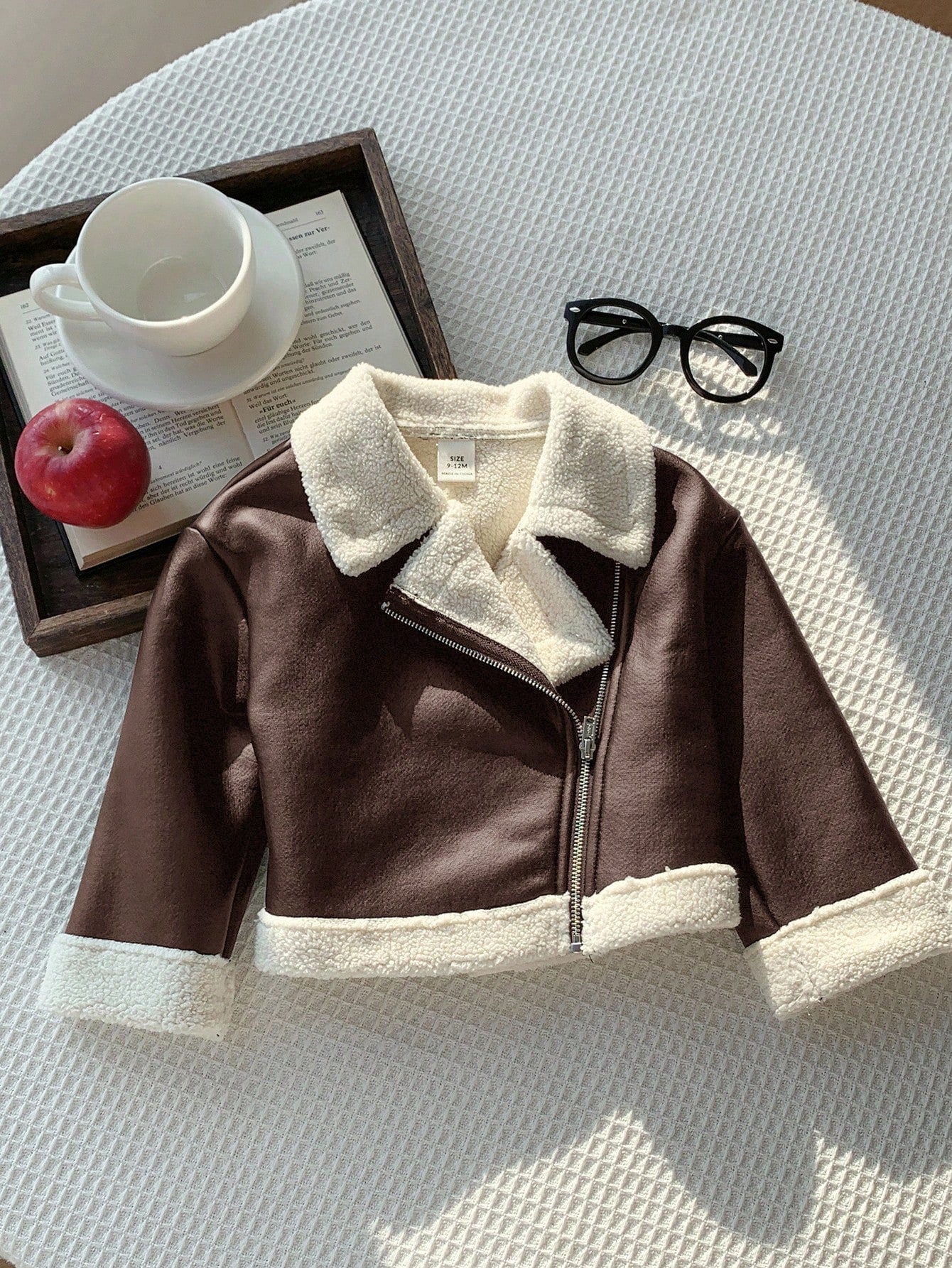 Baby Girl Autumn/Winter Cute Versatile Color-Blocking Thermal-Lined Faux Fur Jacket Fall
