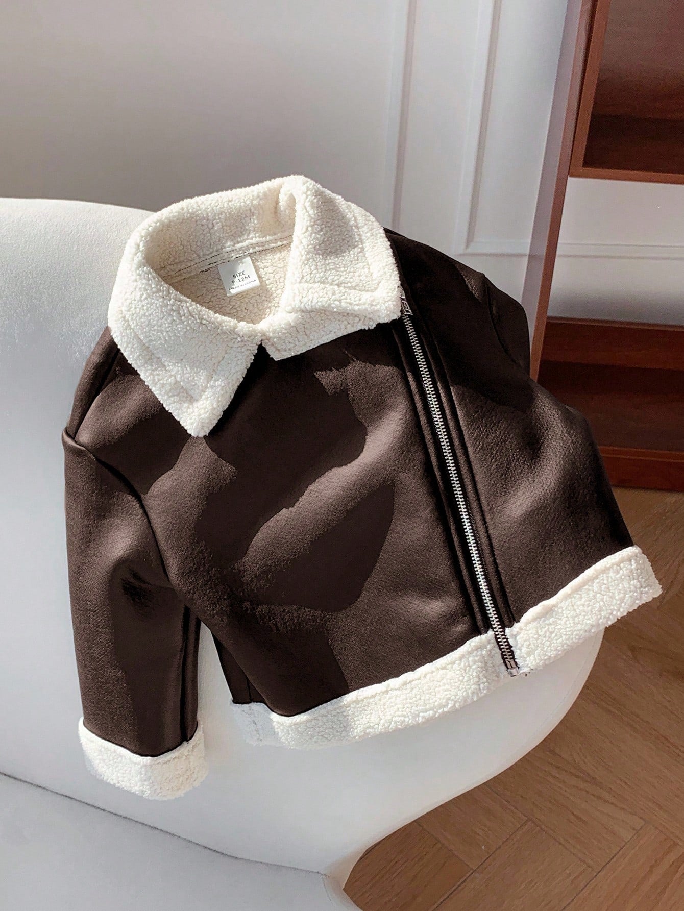 Baby Girl Autumn/Winter Cute Versatile Color-Blocking Thermal-Lined Faux Fur Jacket Fall