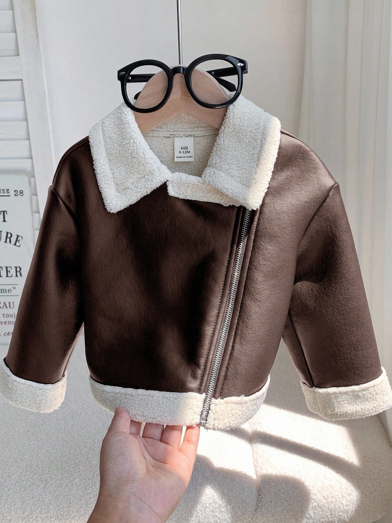 Baby Girl Autumn/Winter Cute Versatile Color-Blocking Thermal-Lined Faux Fur Jacket Fall