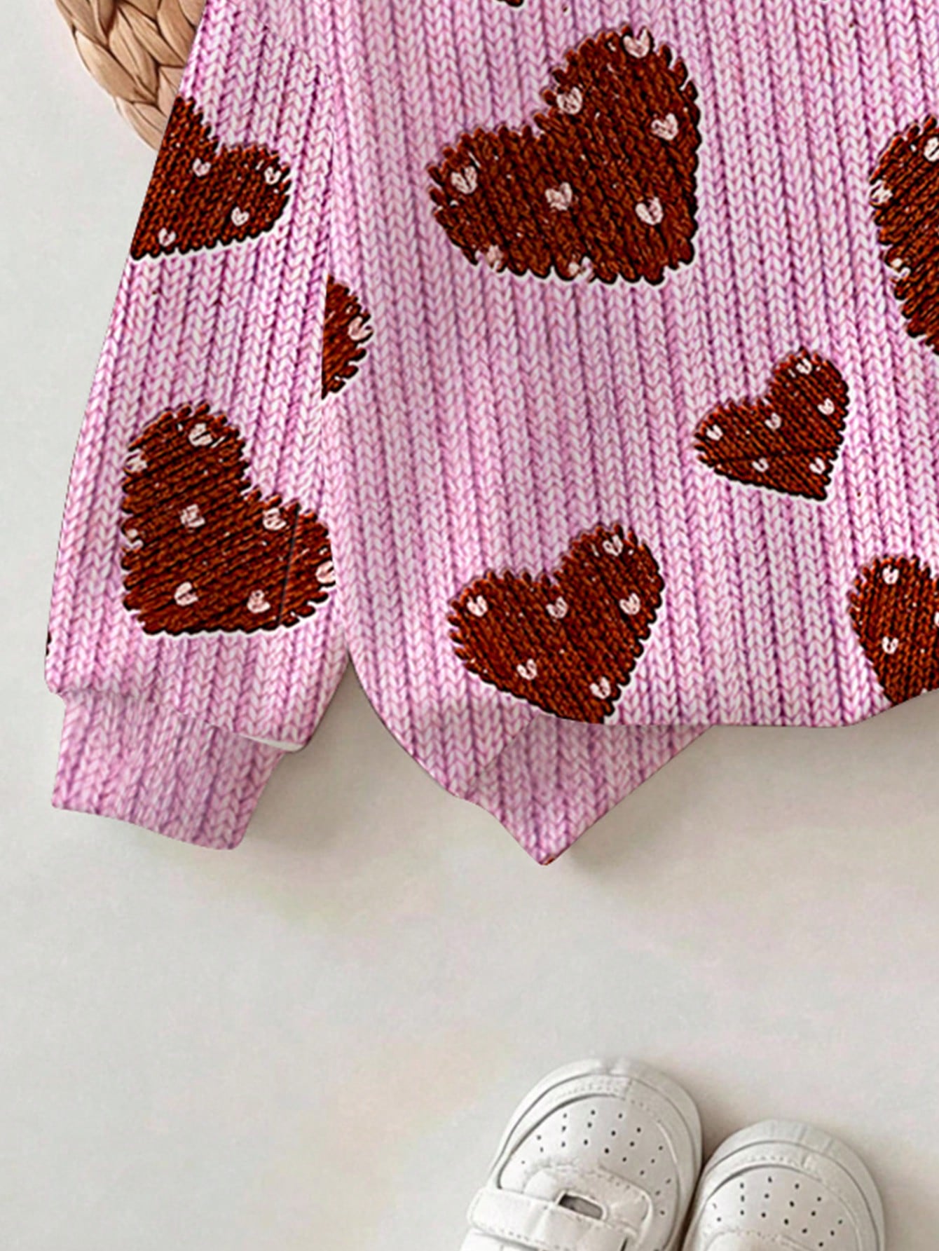 Baby Girl Casual Cute Textured Polka Dot Heart Pattern, Sweet Cream Style, Round Neck Long Sleeve Sweatshirt & Leggings 2-Piece Set, Suitable For Autumn/Winter, Graphic, Cozy, Girls Outfit Sets, Y2K