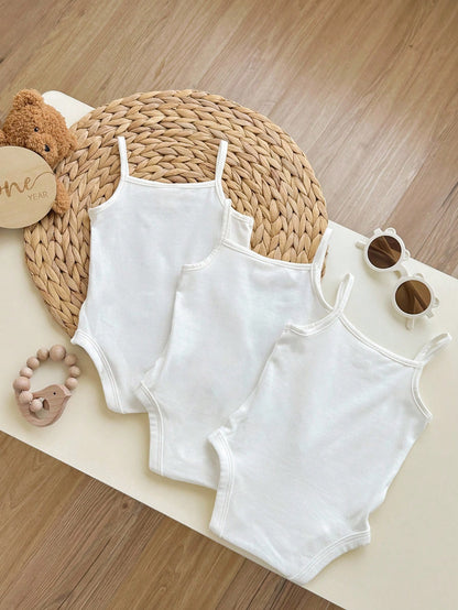 Baby Girl Casual Knitted Solid Color Bodysuit Camisole 3pcs/Set With Snaps