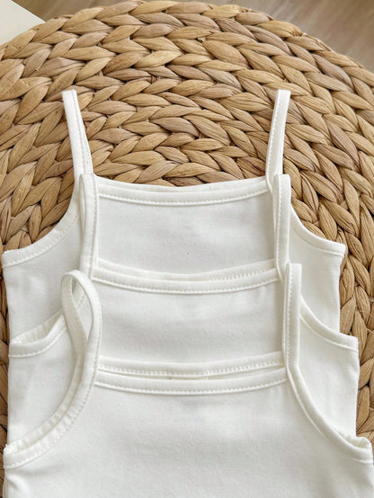 Baby Girl Casual Knitted Solid Color Bodysuit Camisole 3pcs/Set With Snaps