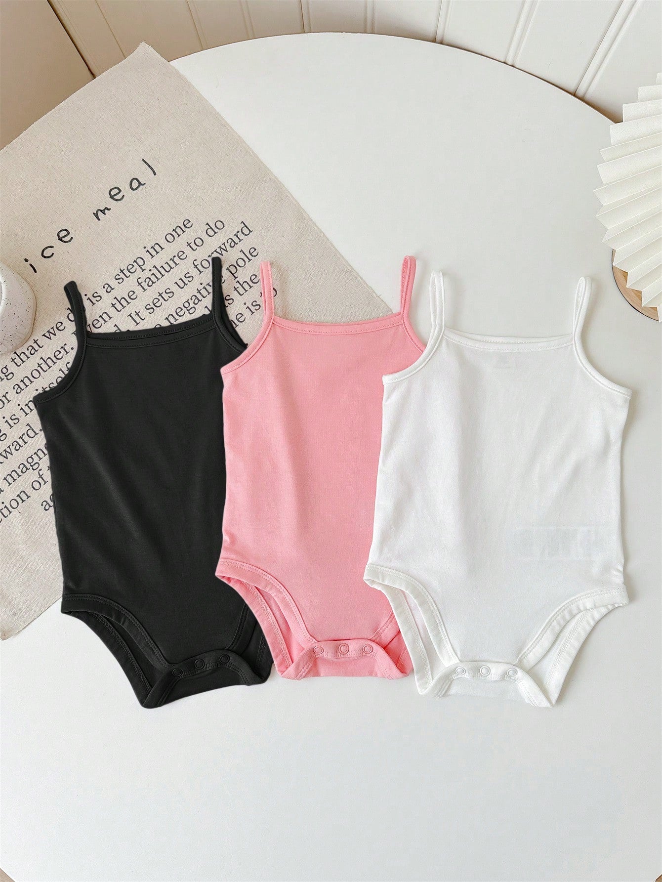 Baby Girl Casual Knitted Solid Color Bodysuit Camisole 3pcs/Set With Snaps