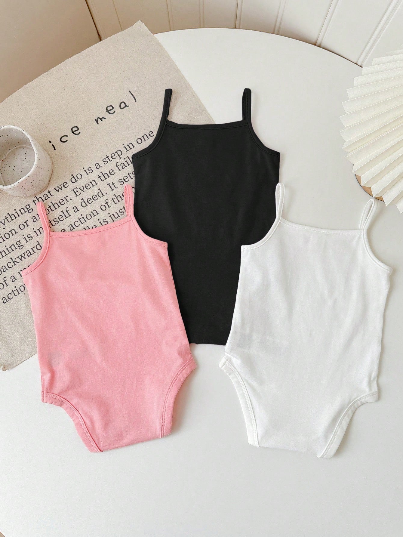 Baby Girl Casual Knitted Solid Color Bodysuit Camisole 3pcs/Set With Snaps