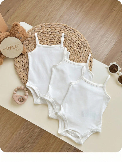 Baby Girl Casual Knitted Solid Color Bodysuit Camisole 3pcs/Set With Snaps