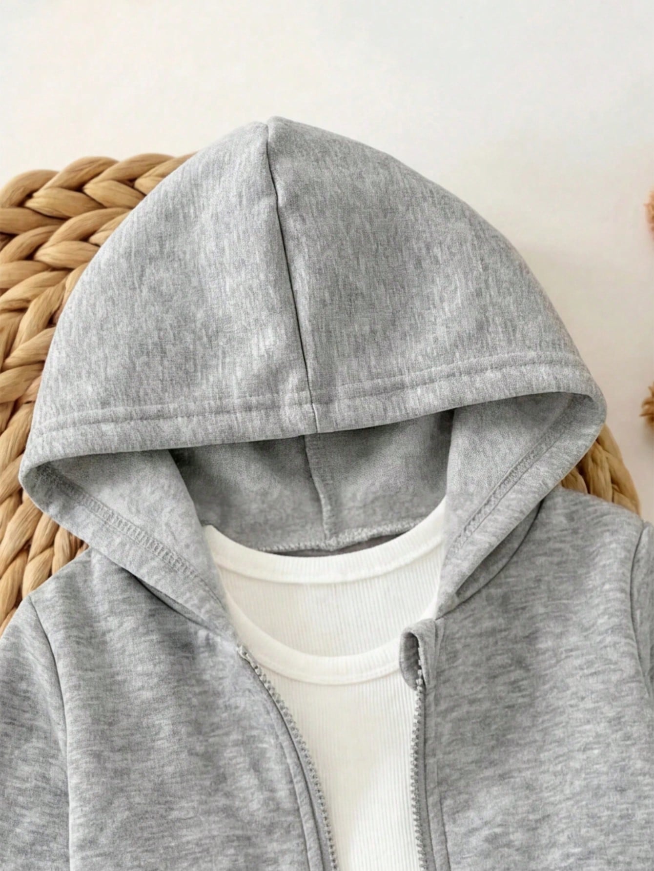 Baby Girl Cute Grey Knit Hooded Jacket And Elastic Waist Long Pants Set