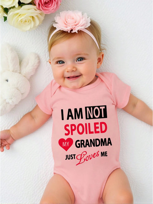 Baby Girl Cute Heart & Letter Print Short Sleeve Bodysuit, Summer