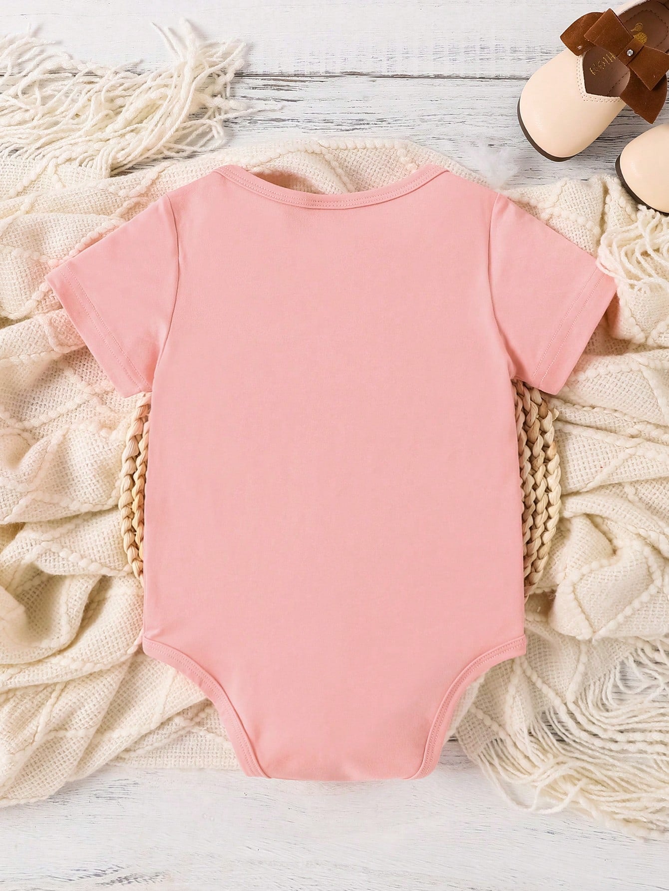 Baby Girl Cute Heart & Letter Print Short Sleeve Bodysuit, Summer