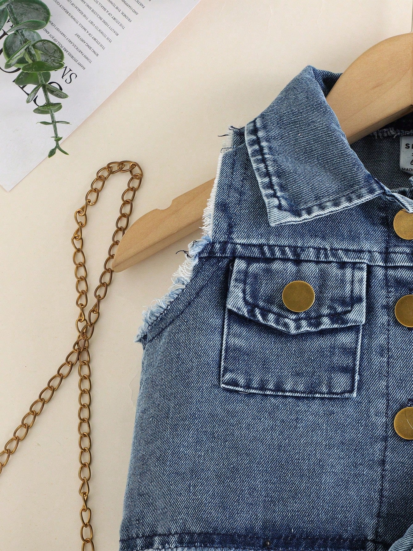 Baby Girl Fashion Elegant & Chic Street Style Blue Washed Denim Top Jacket Matched With Coordinating Skirt Set, Summer