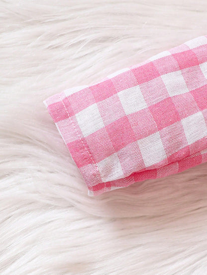Baby Girl Gingham Print Jacket & Cami Top & Pleated Skirt & Hat, For Christmas