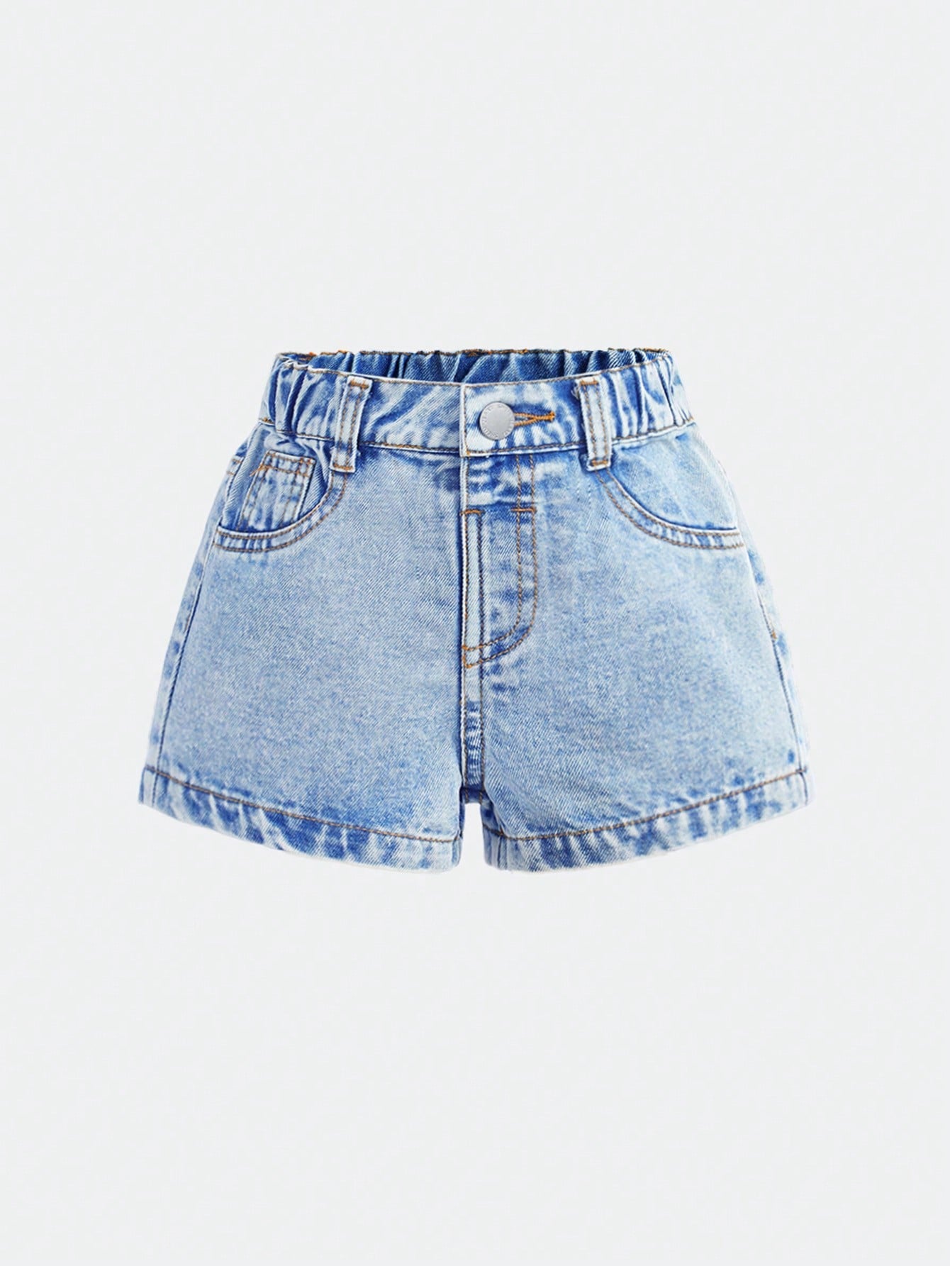 Baby Girls' Blue Denim Shorts With Embroidered Bowknot Pattern