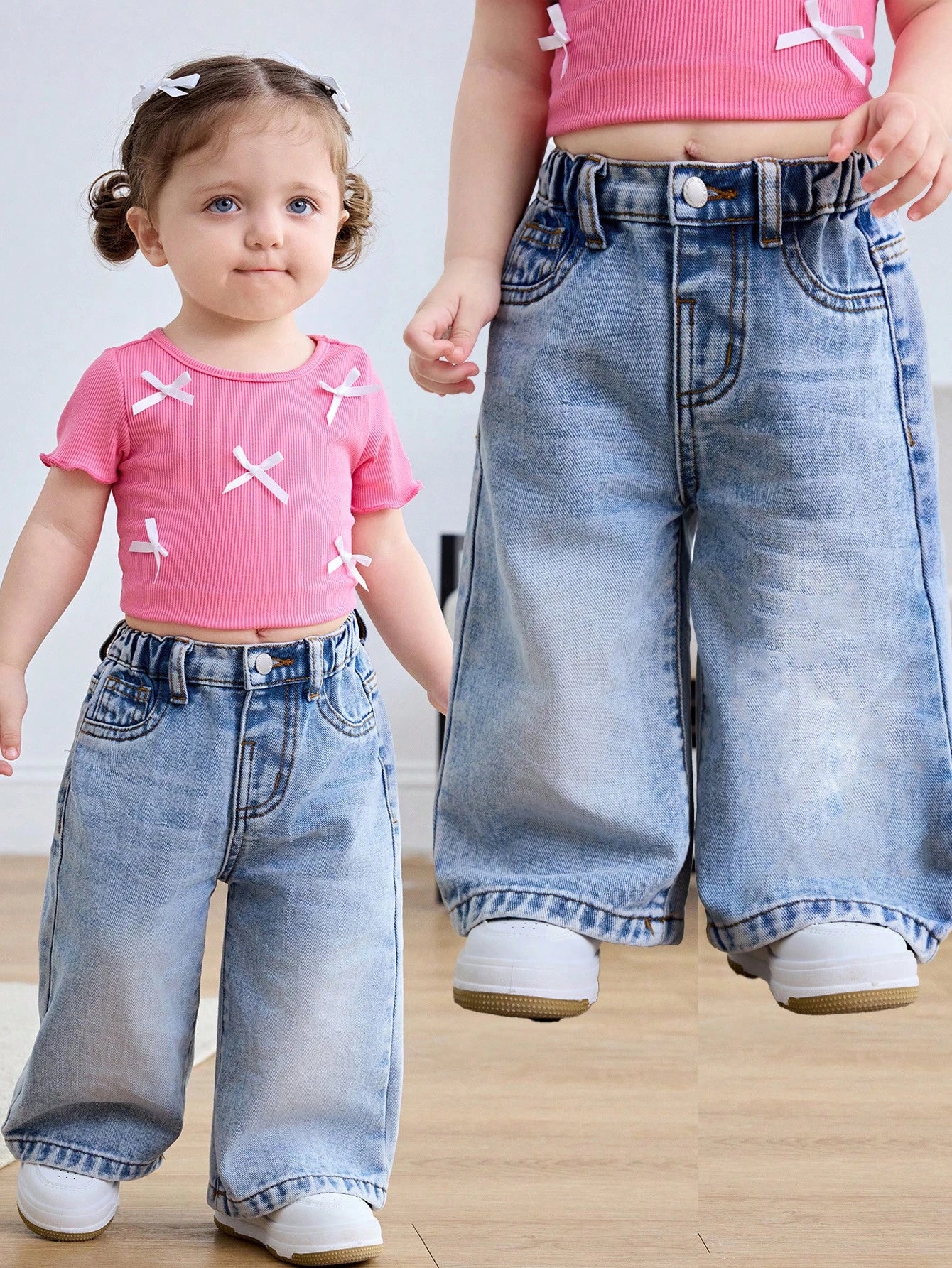 Baby Girls' Blue Loose Straight Leg Jeans