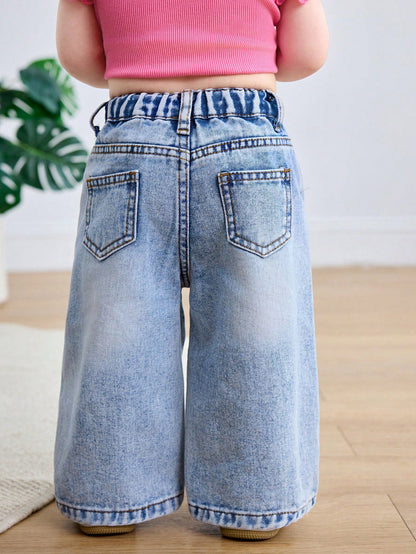 Baby Girls' Blue Loose Straight Leg Jeans