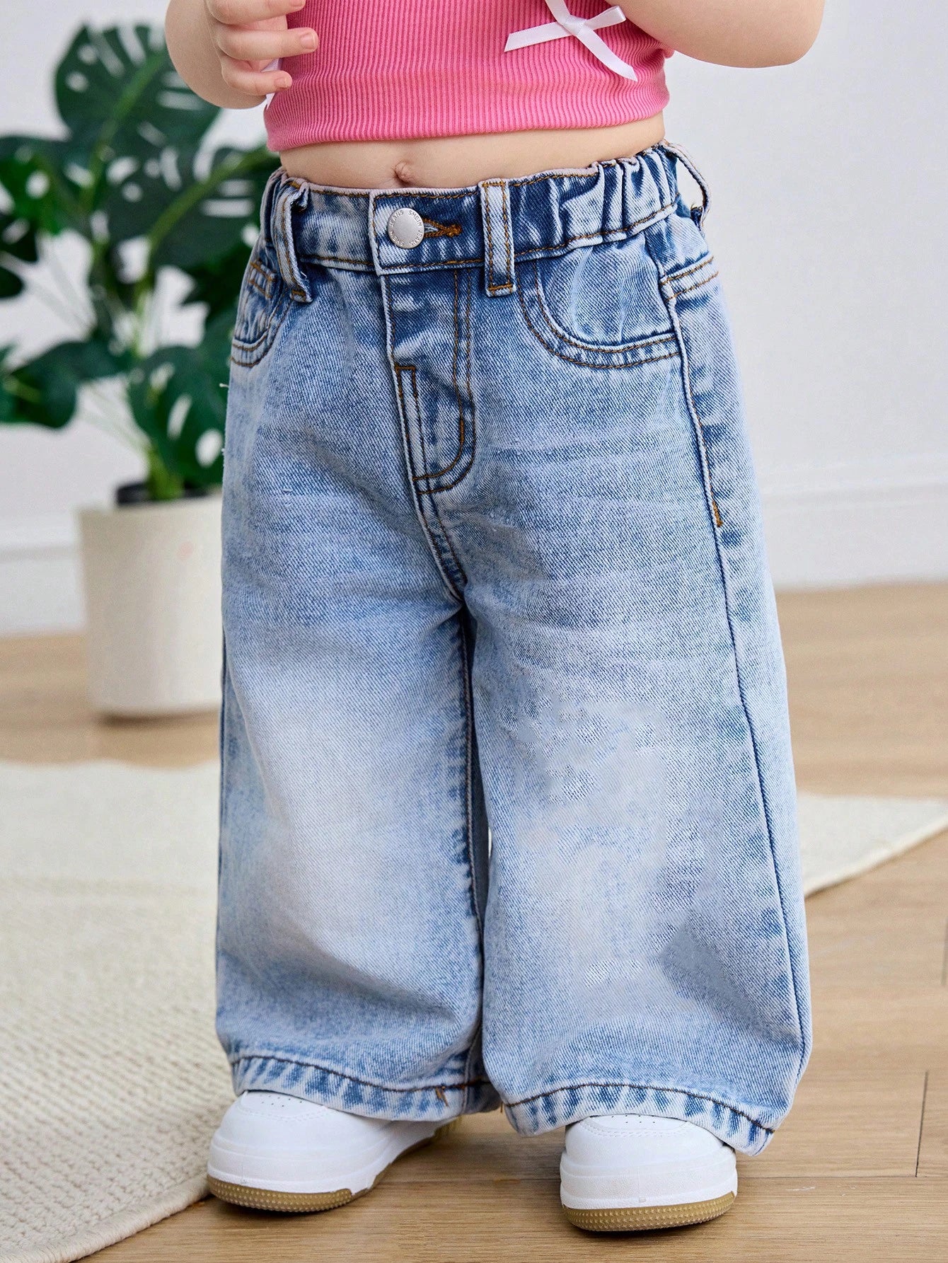 Baby Girls' Blue Loose Straight Leg Jeans