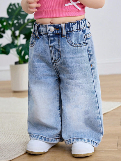 Baby Girls' Blue Loose Straight Leg Jeans