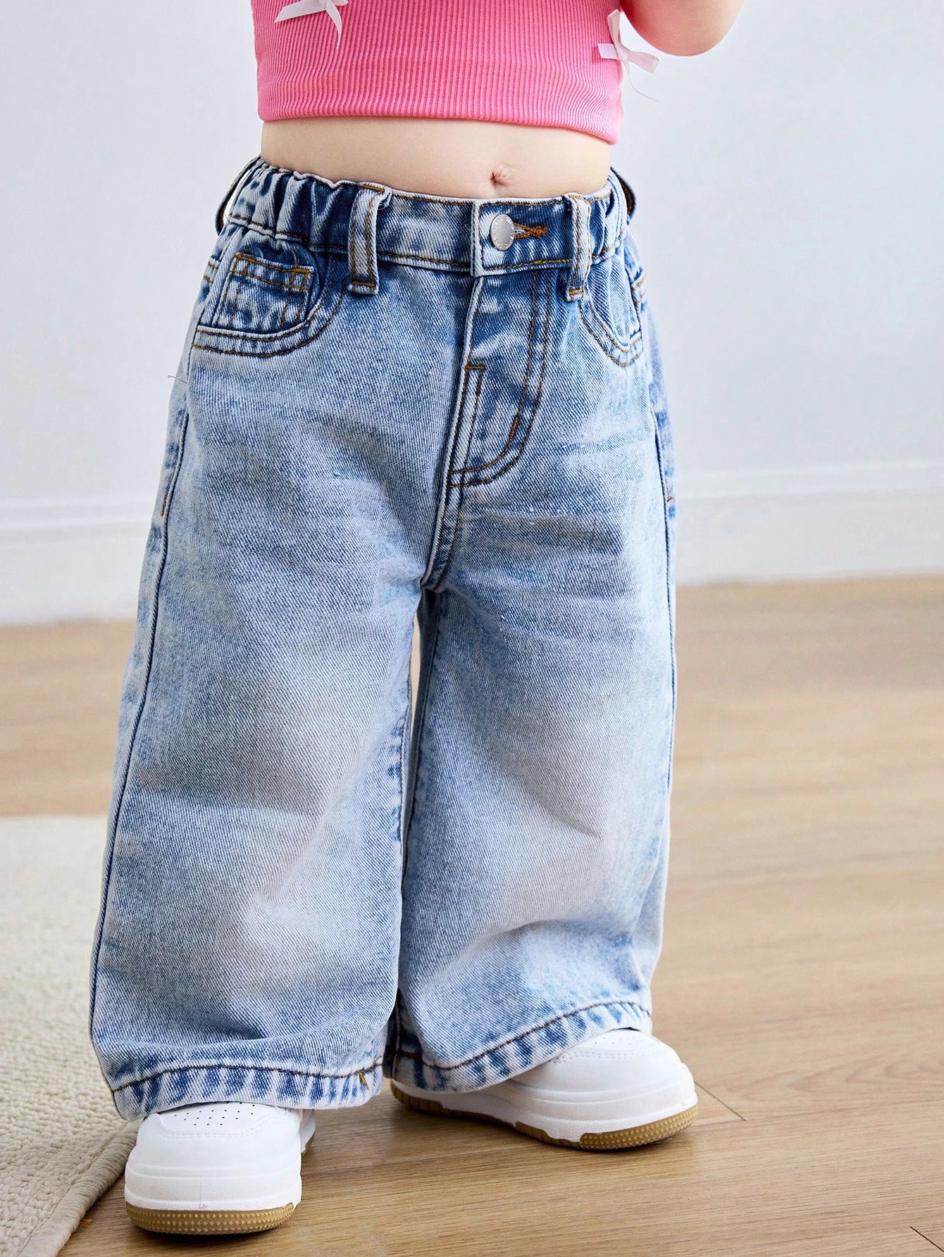 Baby Girls' Blue Loose Straight Leg Jeans