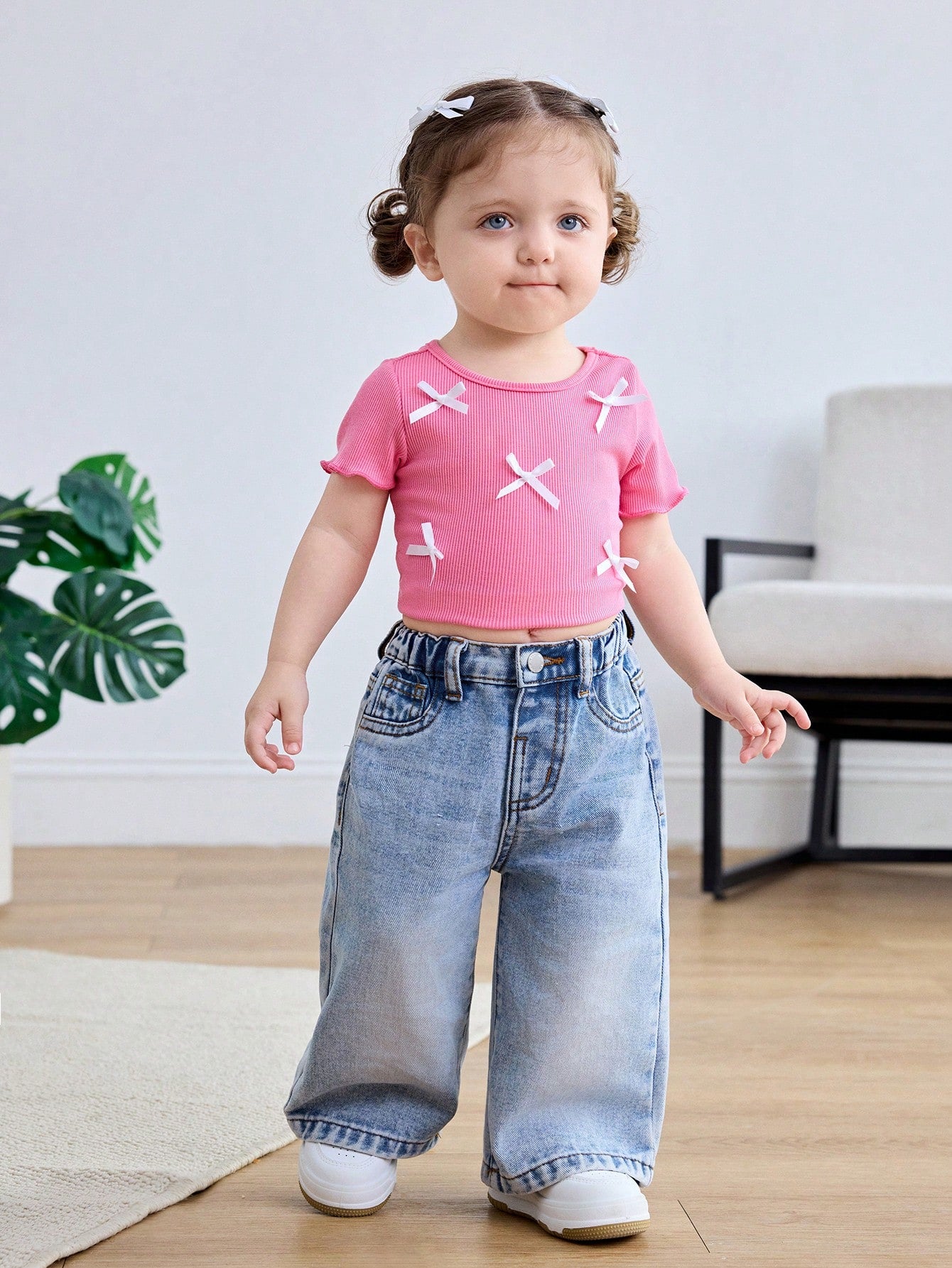 Baby Girls' Blue Loose Straight Leg Jeans