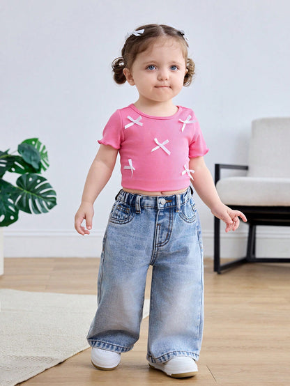 Baby Girls' Blue Loose Straight Leg Jeans