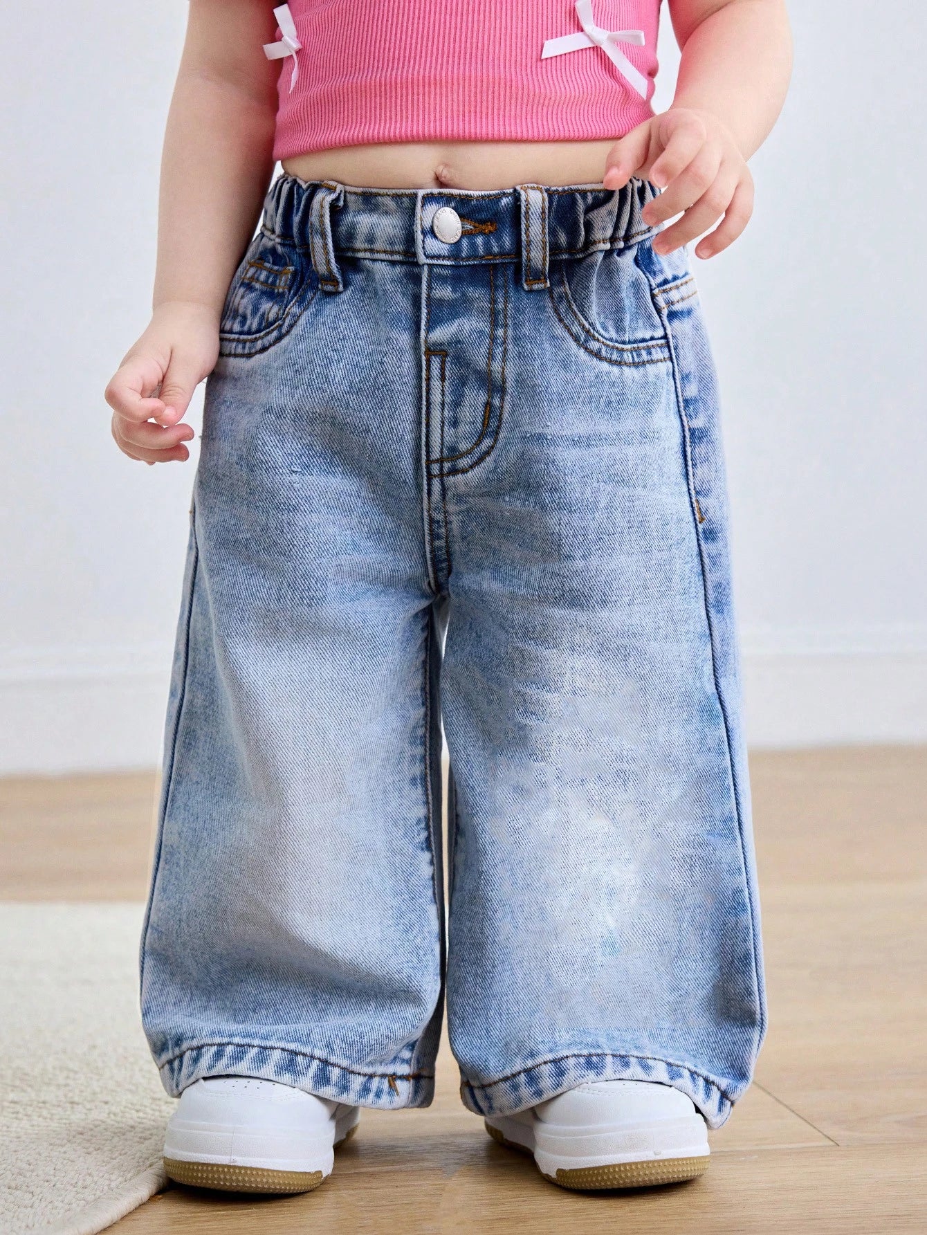 Baby Girls' Blue Loose Straight Leg Jeans