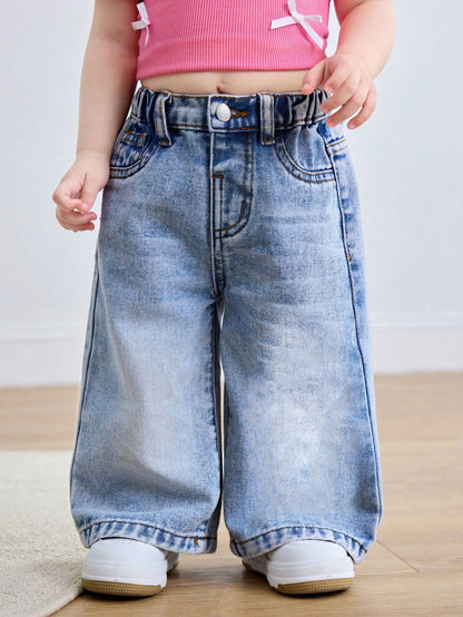 Baby Girls' Blue Loose Straight Leg Jeans
