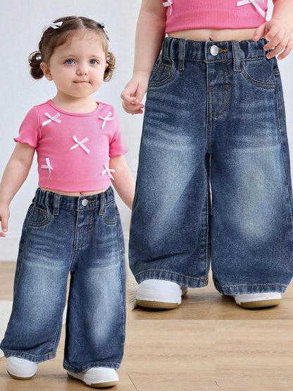 Baby Girls' Blue Loose Straight Leg Jeans
