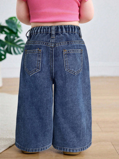 Baby Girls' Blue Loose Straight Leg Jeans