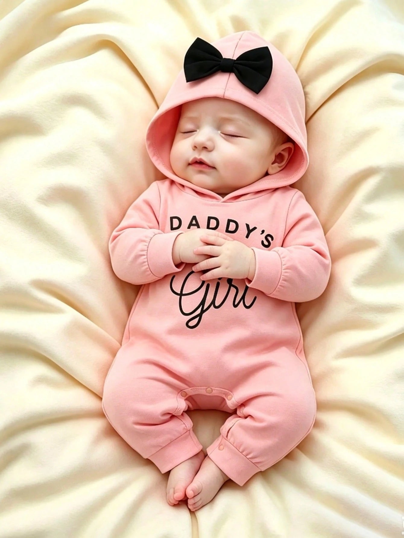 Baby Girls Simple Comfortable Spring/Autumn New Letter Print Hooded Bowknot Decor Long Sleeve Long Pants Romper Crawl Suit Bodysuit (Thin)