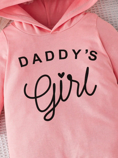 Baby Girls Simple Comfortable Spring/Autumn New Letter Print Hooded Bowknot Decor Long Sleeve Long Pants Romper Crawl Suit Bodysuit (Thin)